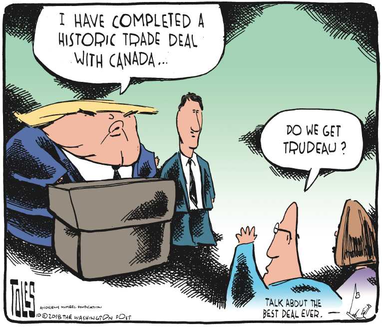 Political/Editorial Cartoon by Tom Toles, Washington Post on Trump Puts World on Notice