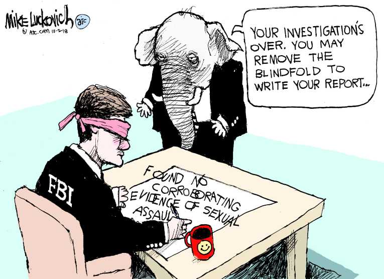 Political/Editorial Cartoon by Mike Luckovich, Atlanta Journal-Constitution on Trump Handcuffs FBI Investigation