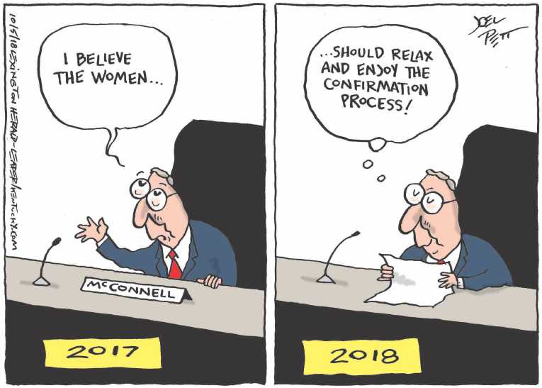 Political/Editorial Cartoon by Joel Pett, Lexington Herald-Leader, CWS/CartoonArts Intl. on Kavanaugh Alleges Conspiracy