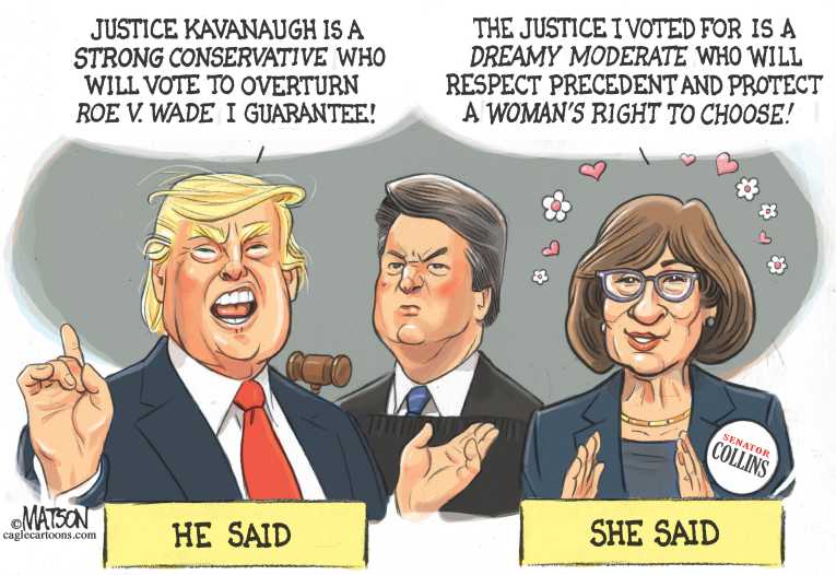 Political/Editorial Cartoon by RJ Matson, Cagle Cartoons on Kavanaugh Alleges Conspiracy