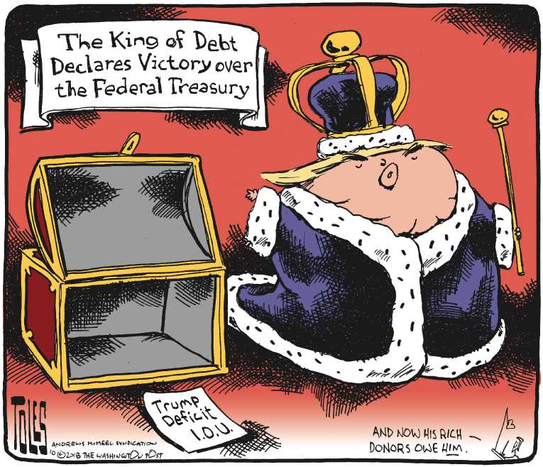 Political/Editorial Cartoon by Tom Toles, Washington Post on Budget Deficit Skyrockets