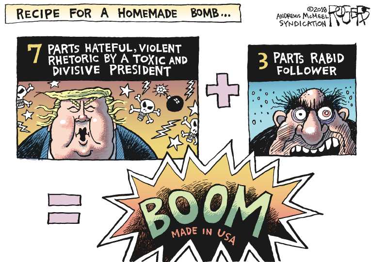 Political/Editorial Cartoon by Rob Rogers, The Pittsburgh Post-Gazette on Mail Bomber Target Democrats