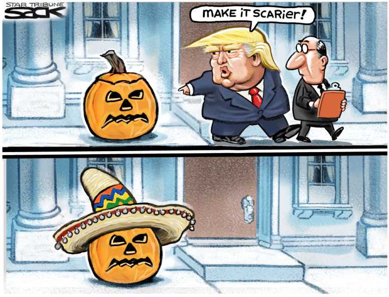 Political/Editorial Cartoon by Steve Sack, Minneapolis Star Tribune on Trump Targets Caravan