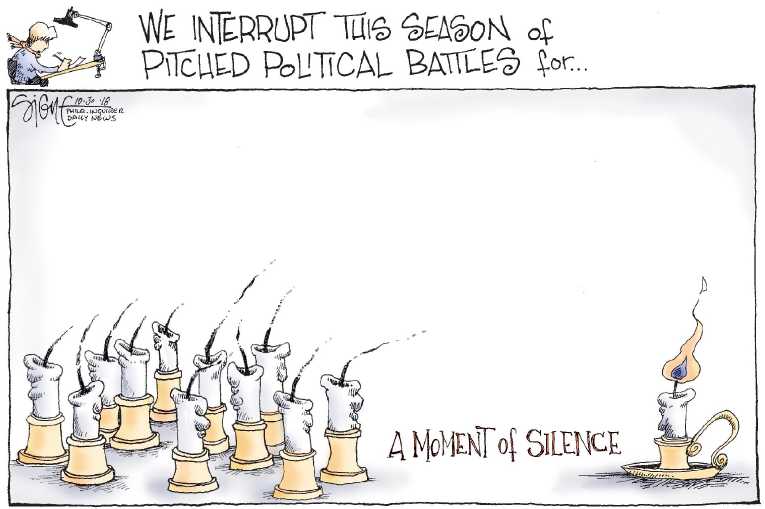 Political/Editorial Cartoon by Signe Wilkinson, Philadelphia Daily News on Madman Kills 11 in Synagogue