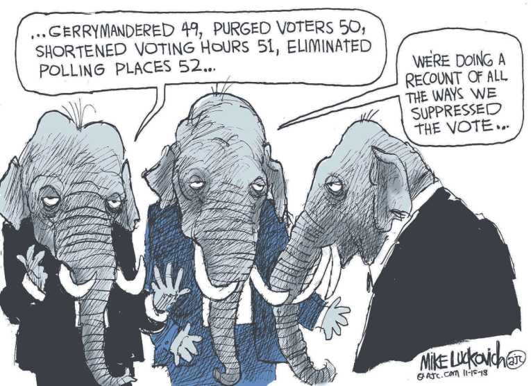 Political/Editorial Cartoon by Mike Luckovich, Atlanta Journal-Constitution on Recounts Underway