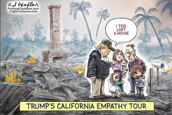 Political/Editorial Cartoon by Ed Wexler, PoliticalCartoons.com on President Blames Fire Victims