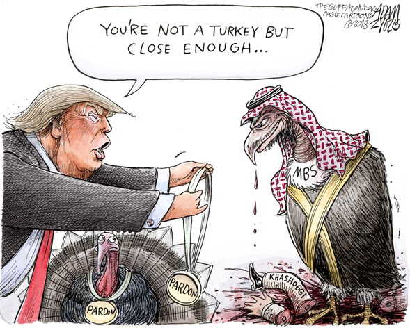 Political/Editorial Cartoon by Adam Zyglis, The Buffalo News on Trump Praises Saudis