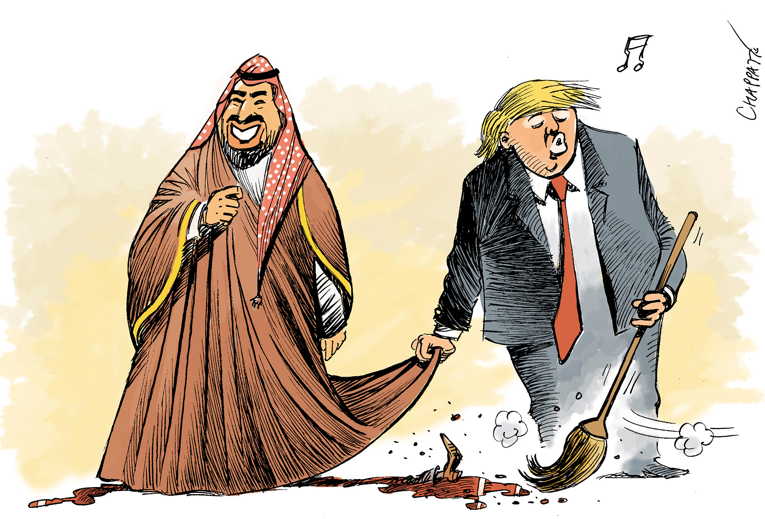 Political/Editorial Cartoon by Patrick Chappatte, International Herald Tribune on Trump Praises Saudis