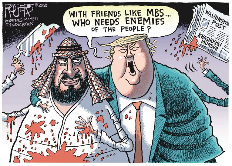 Political/Editorial Cartoon by Rob Rogers on Trump Praises Saudis