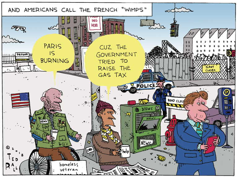 Political/Editorial Cartoon by Ted Rall on French Riots Continue