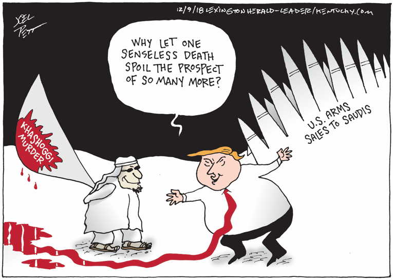 Political/Editorial Cartoon by Joel Pett, Lexington Herald-Leader, CWS/CartoonArts Intl. on Saudi Arms Purchase Near