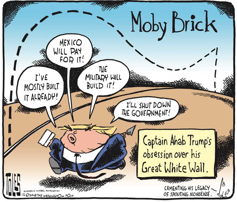 Political/Editorial Cartoon by Tom Toles, Washington Post on Trump Demands Wall