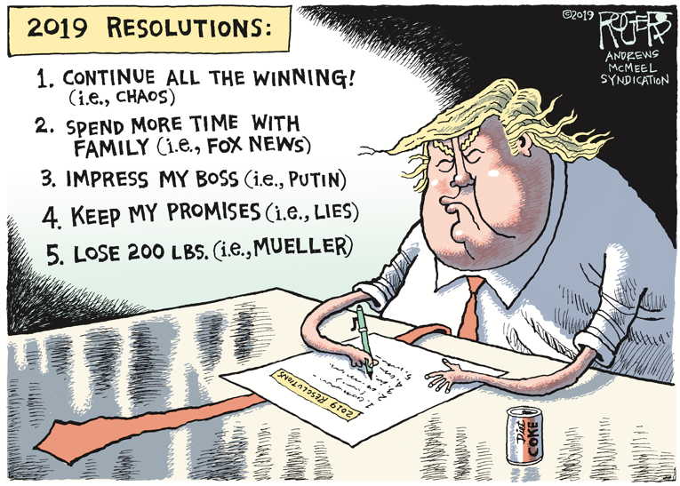 Political/Editorial Cartoon by Rob Rogers on Trump Firm on Wall