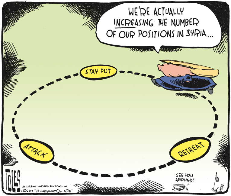 Political/Editorial Cartoon by Tom Toles, Washington Post on Trump Lauds His Administration