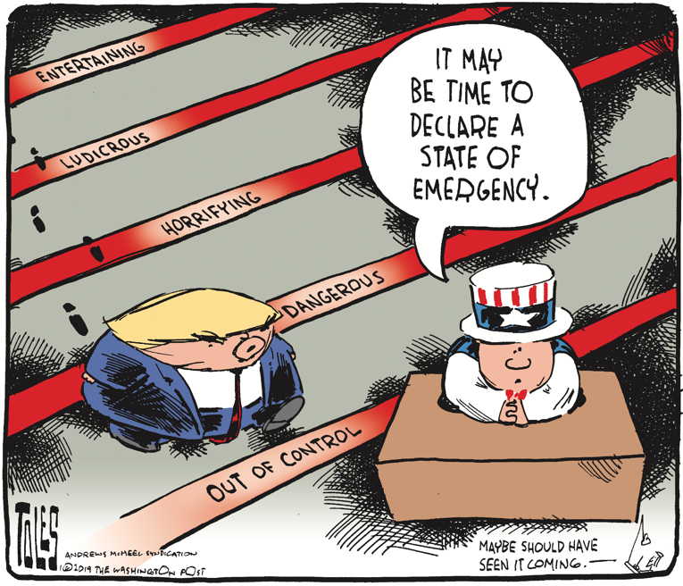 Political/Editorial Cartoon by Tom Toles, Washington Post on Trump Lauds His Administration