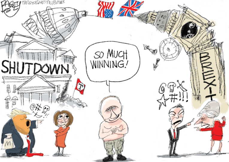 Political/Editorial Cartoon by Pat Bagley, Salt Lake Tribune on President Destroyed Putin Notes