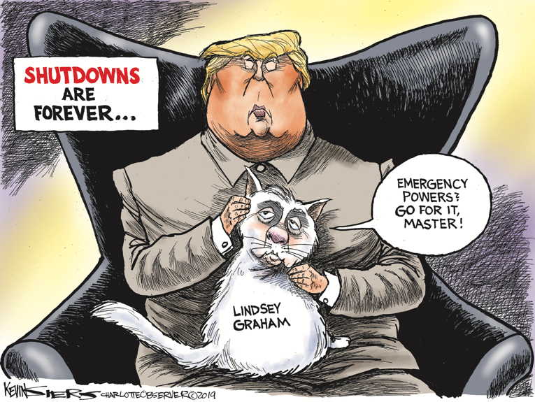 Political/Editorial Cartoon by Kevin Siers, Charlotte Observer on Trump Considers Funding Options