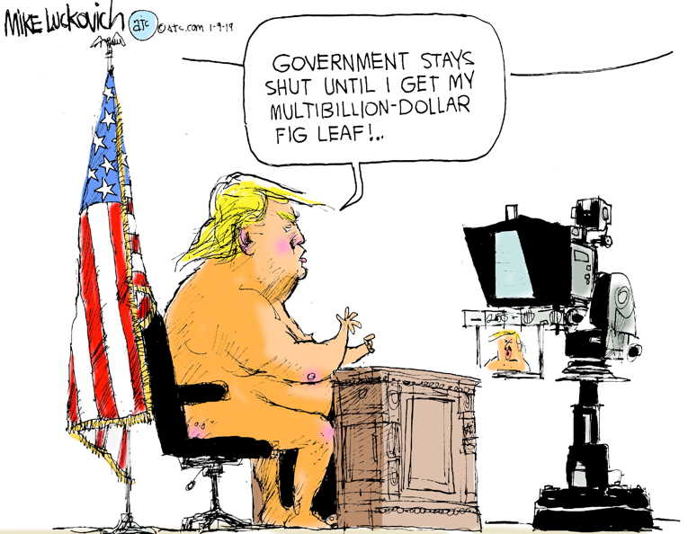 Political/Editorial Cartoon by Mike Luckovich, Atlanta Journal-Constitution on Trump Considers Funding Options