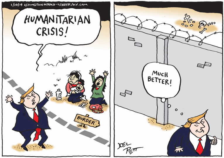 Political/Editorial Cartoon by Joel Pett, Lexington Herald-Leader, CWS/CartoonArts Intl. on President Demands Wall