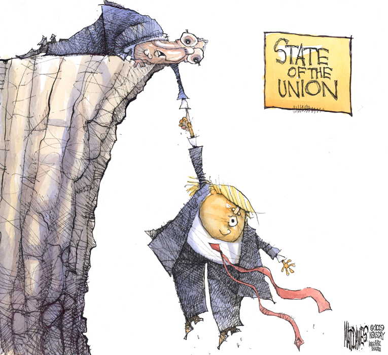 Political/Editorial Cartoon by Matt Davies, Journal News on Majority Leader Backing President