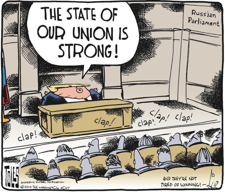 Political/Editorial Cartoon by Tom Toles, Washington Post on State of the Union Speech Contested