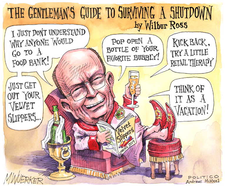 Political/Editorial Cartoon by Matt Wuerker, Politico on Ross Blasts Unpaid Workers