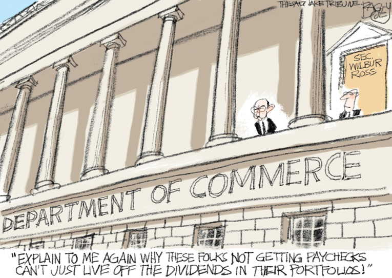 Political/Editorial Cartoon by Pat Bagley, Salt Lake Tribune on Ross Blasts Unpaid Workers