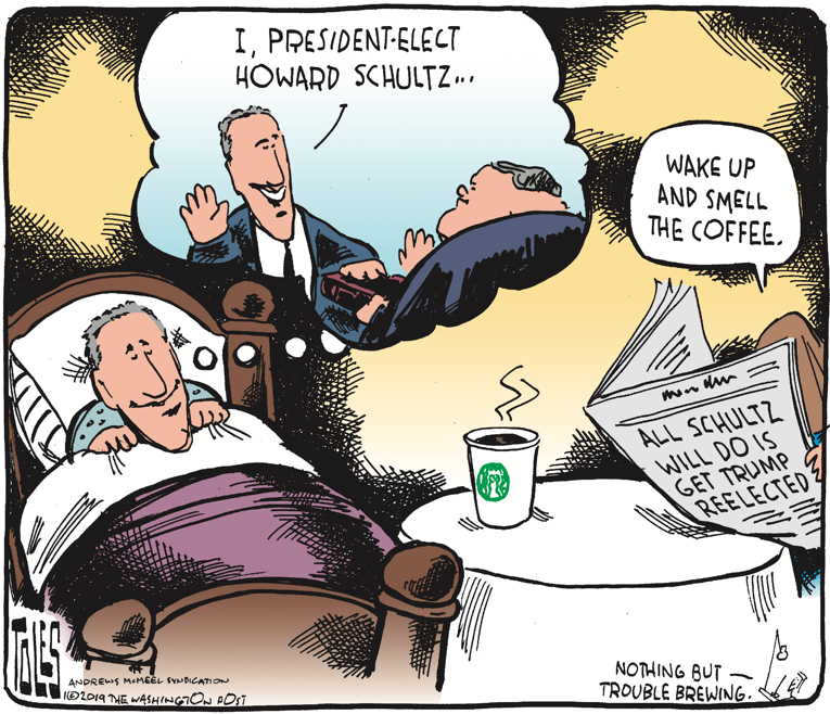 Political/Editorial Cartoon by Tom Toles, Washington Post on Deranged Rich Guy Eyes Presidency