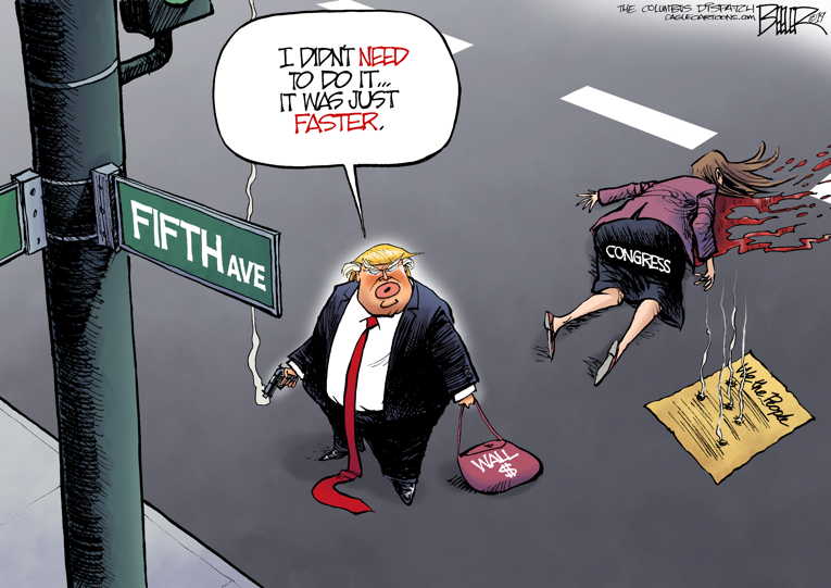 Political/Editorial Cartoon by Nate Beeler, Washington Examiner on Trump Declares National Emergency