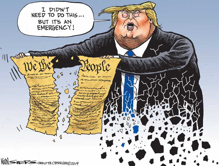 Political/Editorial Cartoon by Kevin Siers, Charlotte Observer on Trump Declares National Emergency