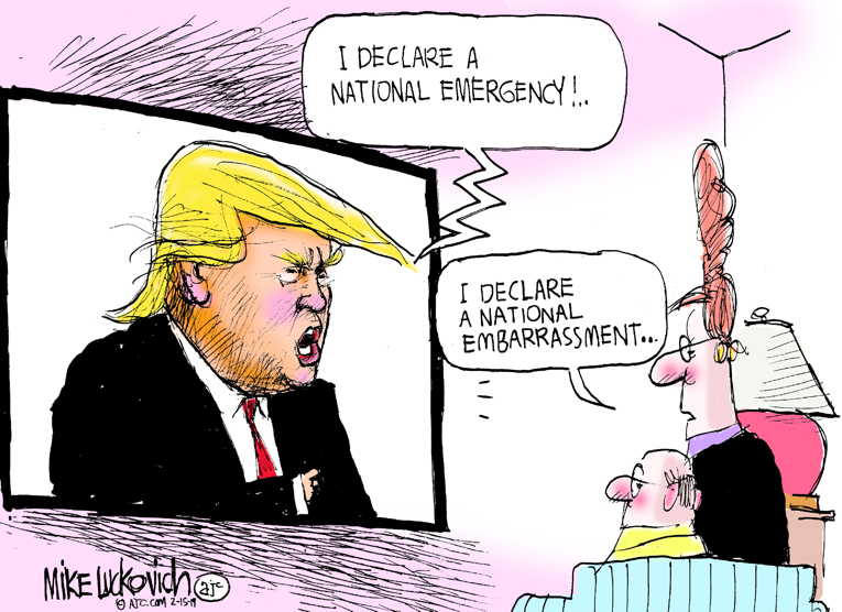 Political/Editorial Cartoon by Mike Luckovich, Atlanta Journal-Constitution on Trump Declares National Emergency