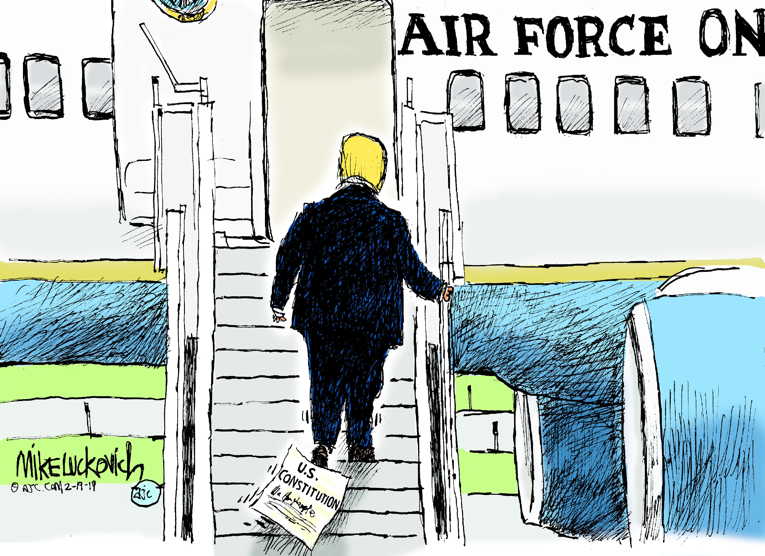 Political/Editorial Cartoon by Mike Luckovich, Atlanta Journal-Constitution on Trump Declares National Emergency