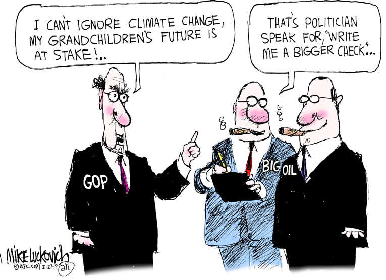 Political/Editorial Cartoon by Mike Luckovich, Atlanta Journal-Constitution on Republicans Blasts Green Deal