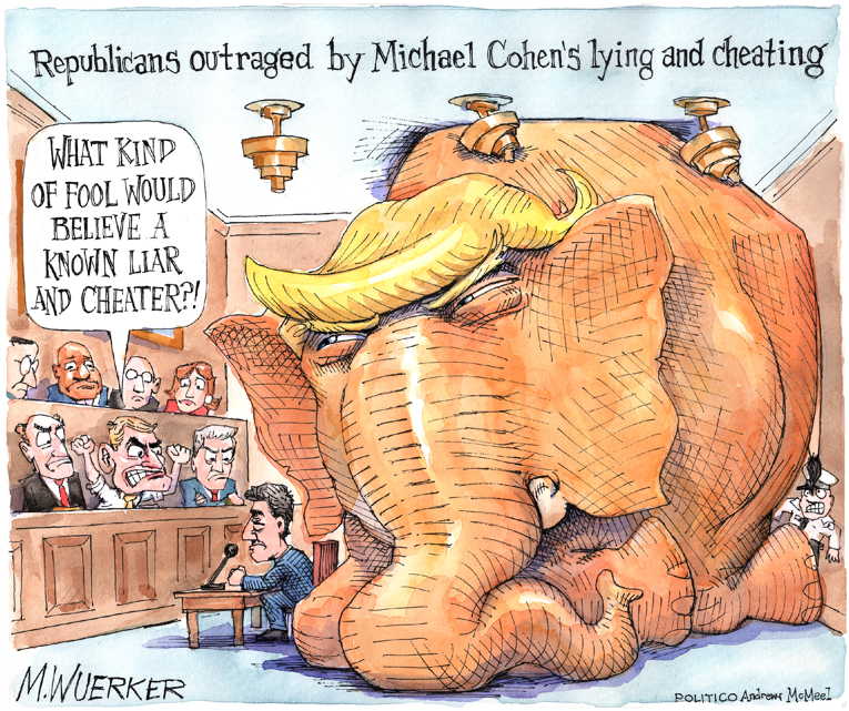 Political/Editorial Cartoon by Matt Wuerker, Politico on Cohen Implicates President