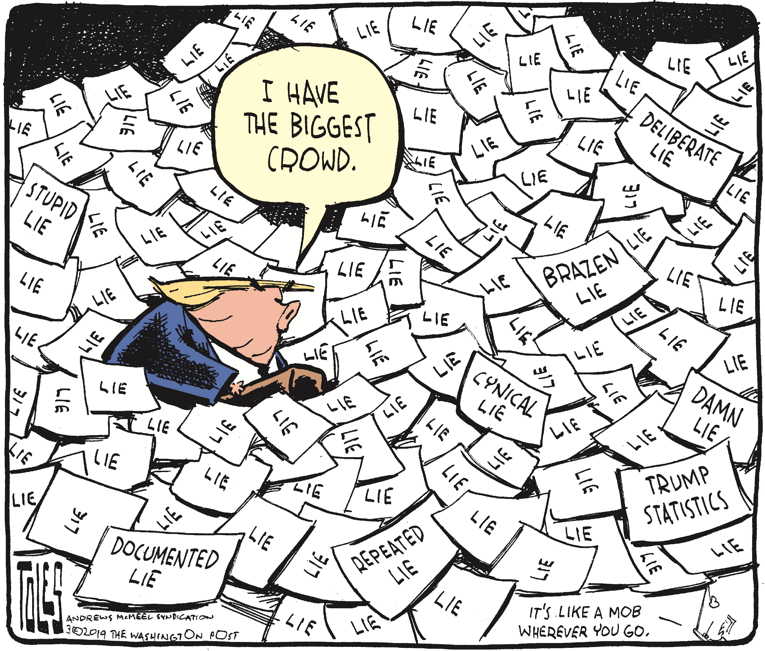 Political/Editorial Cartoon by Tom Toles, Washington Post on Trump Goes Off Script