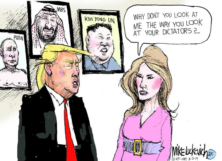 Political/Editorial Cartoon by Mike Luckovich, Atlanta Journal-Constitution on Trump Goes Off Script