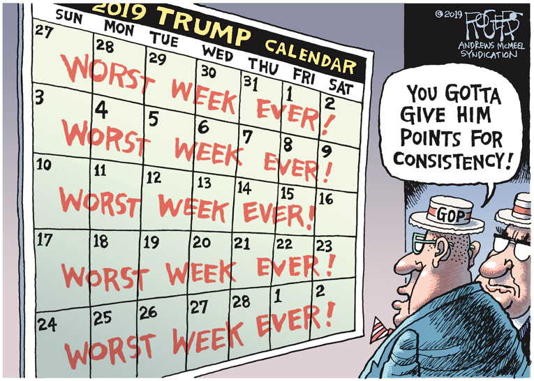 Political/Editorial Cartoon by Rob Rogers on Trump Goes Off Script