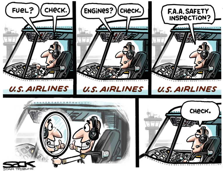 Political/Editorial Cartoon by Steve Sack, Minneapolis Star Tribune on Boeing Jets Grounded
