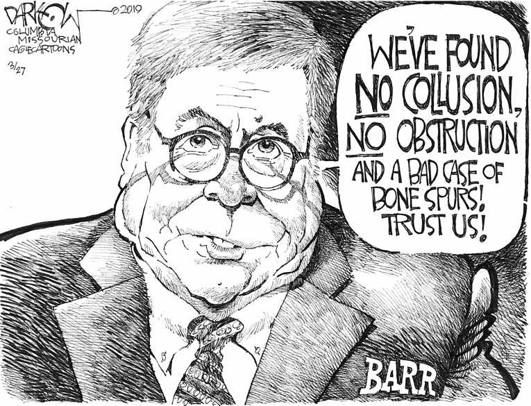 Political/Editorial Cartoon by John Darkow, Columbia Daily Tribune, Missouri on Barr Summarizes Mueller Report