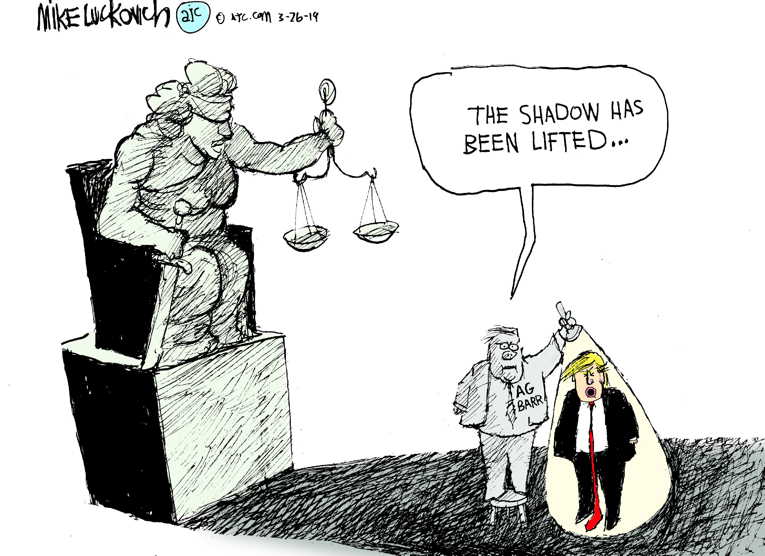 Political/Editorial Cartoon by Mike Luckovich, Atlanta Journal-Constitution on Barr Summarizes Mueller Report