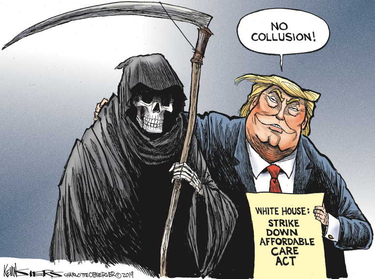 Political/Editorial Cartoon by Kevin Siers, Charlotte Observer on Trump Attacks Obamacare