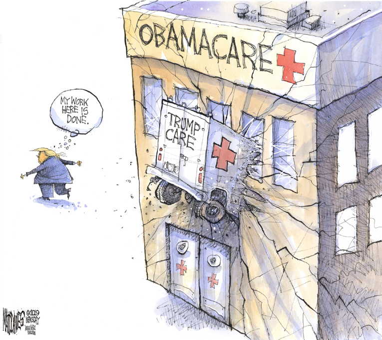 Political/Editorial Cartoon by Matt Davies, Journal News on Trump Attacks Obamacare