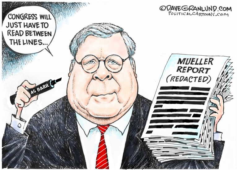 Political/Editorial Cartoon by Dave Granlund on Barr Stonewalling Mueller Report