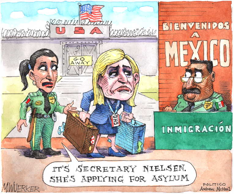 Political/Editorial Cartoon by Matt Wuerker, Politico on Homeland Secretary Canned