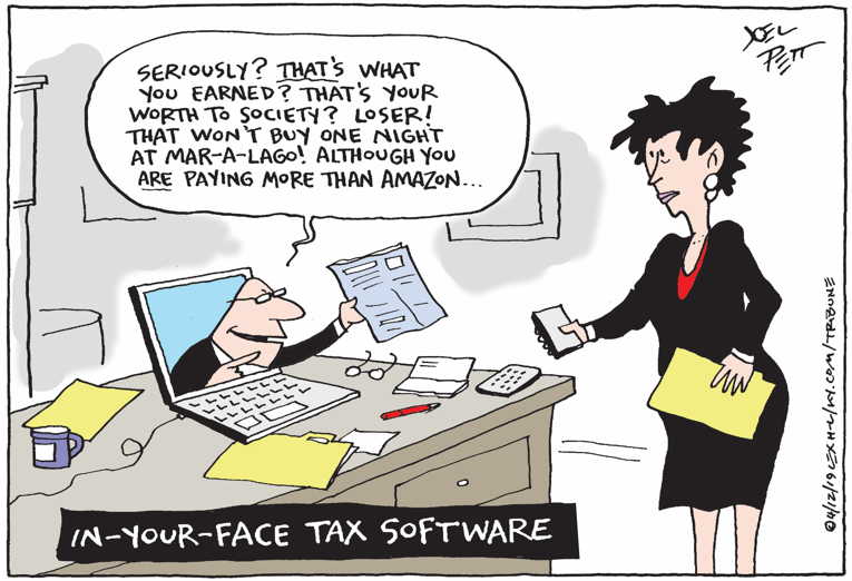 Political/Editorial Cartoon by Joel Pett, Lexington Herald-Leader, CWS/CartoonArts Intl. on Tax Deadline Arrives