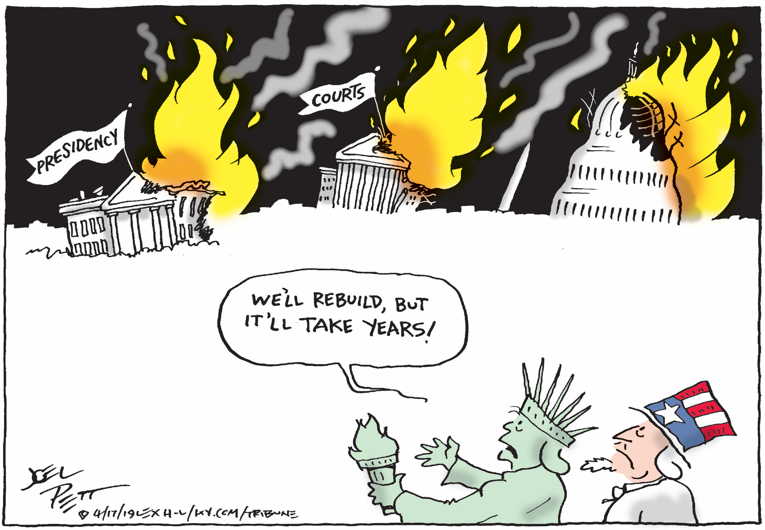 Political/Editorial Cartoon by Joel Pett, Lexington Herald-Leader, CWS/CartoonArts Intl. on President Changes His Tune