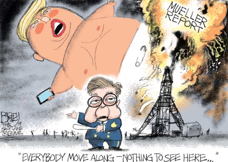 Political/Editorial Cartoon by Pat Bagley, Salt Lake Tribune on Barr Lies Again