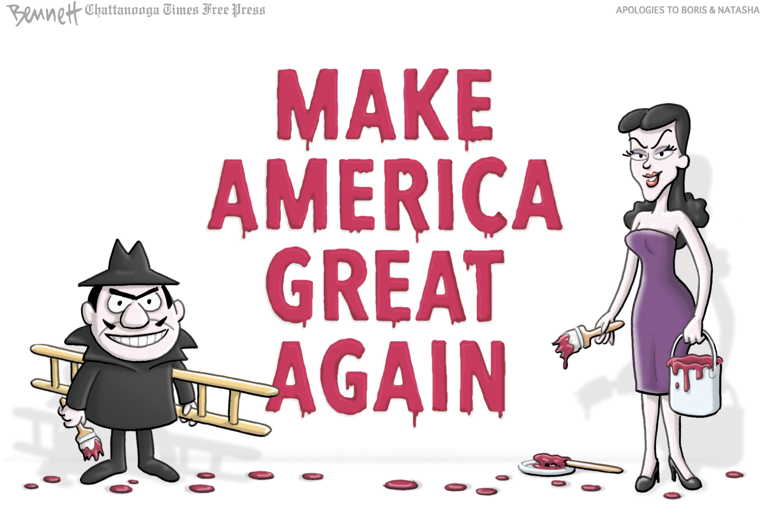 Political/Editorial Cartoon by Clay Bennett, Chattanooga Times Free Press on Trump Resumes Attacks