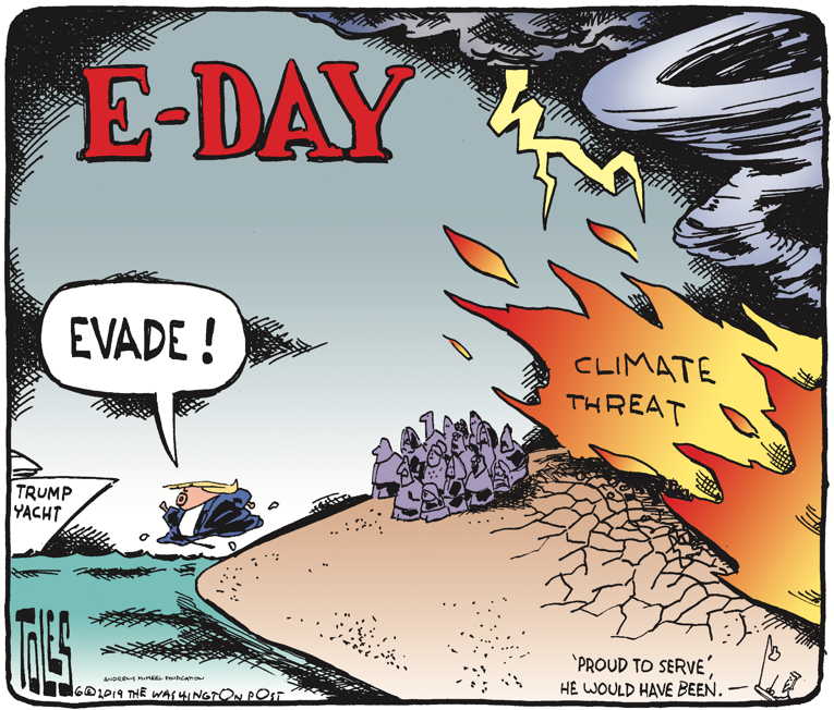 Political/Editorial Cartoon by Tom Toles, Washington Post on Earth to Be Uninhabitable by 2050