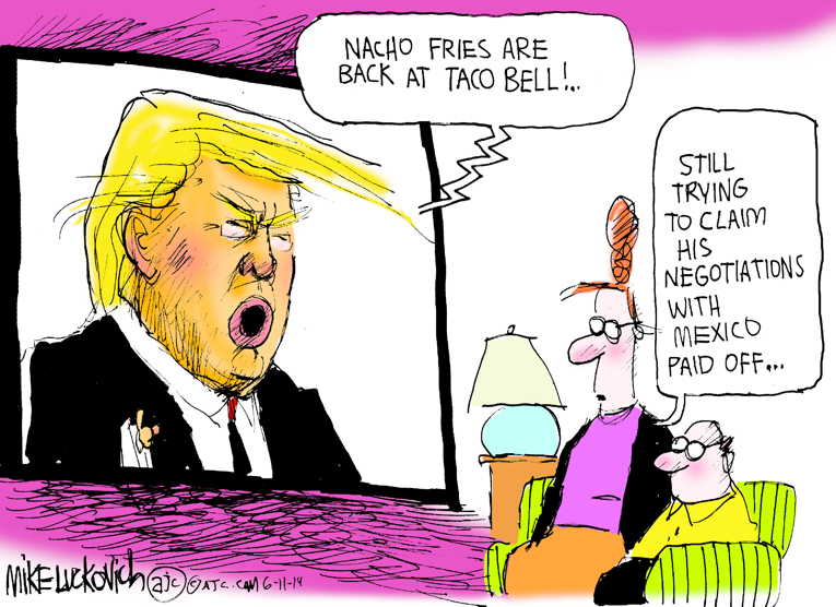 Political/Editorial Cartoon by Mike Luckovich, Atlanta Journal-Constitution on Tarrifs on Mexican Goods Avoided